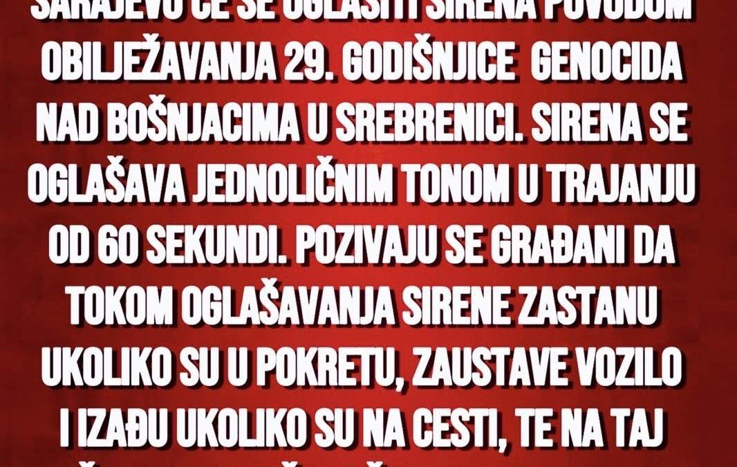 Grad Sarajevo: obilježavanje 29. godišnjice genocida u Srebrenici